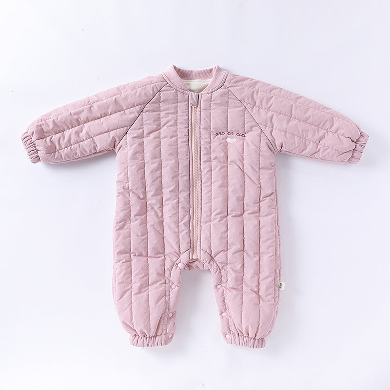 Pink Unicorn embroidered padded baby snowsuit with full length zip