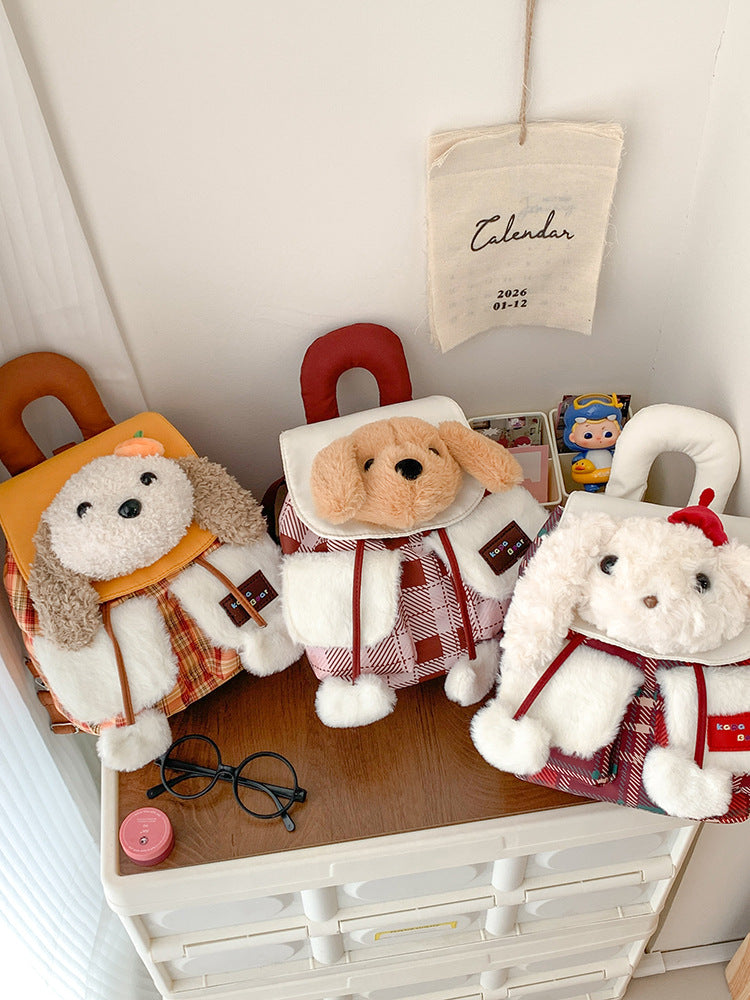 Plush Animal Mini Backpack | Gingham Drawstring Bag