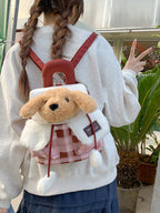 Plush Animal Mini Backpack | Gingham Drawstring Bag