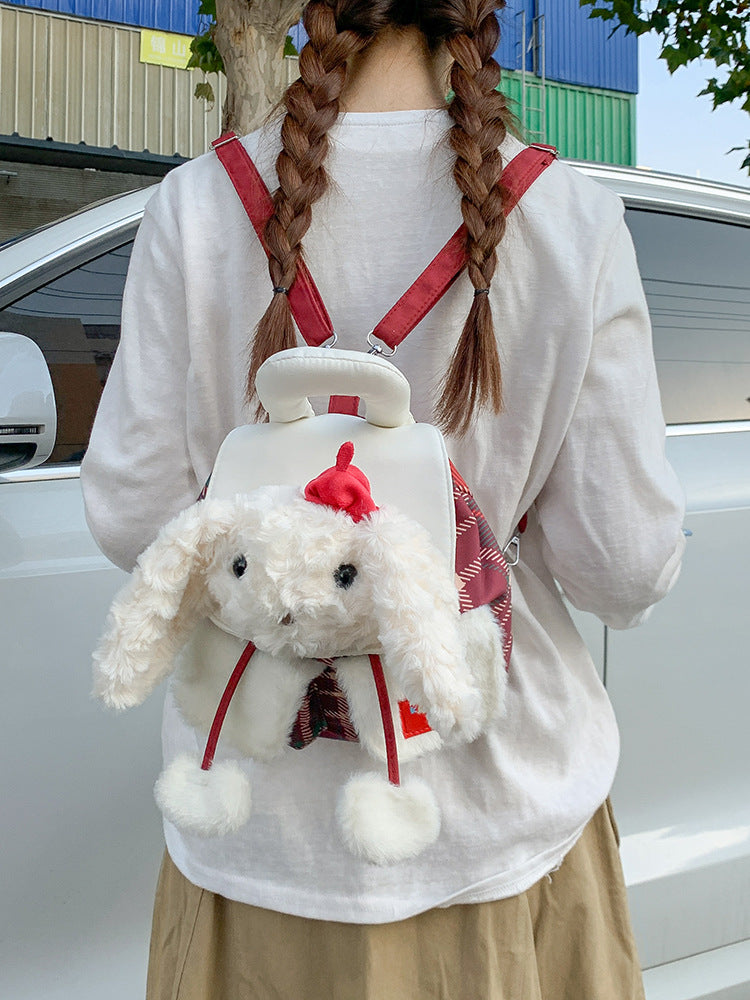 Plush Animal Mini Backpack | Gingham Drawstring Bag