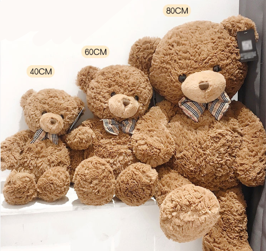 Classic Brown Teddy Bear Plush Toy – Soft Stuffed Bear with Bow Tie