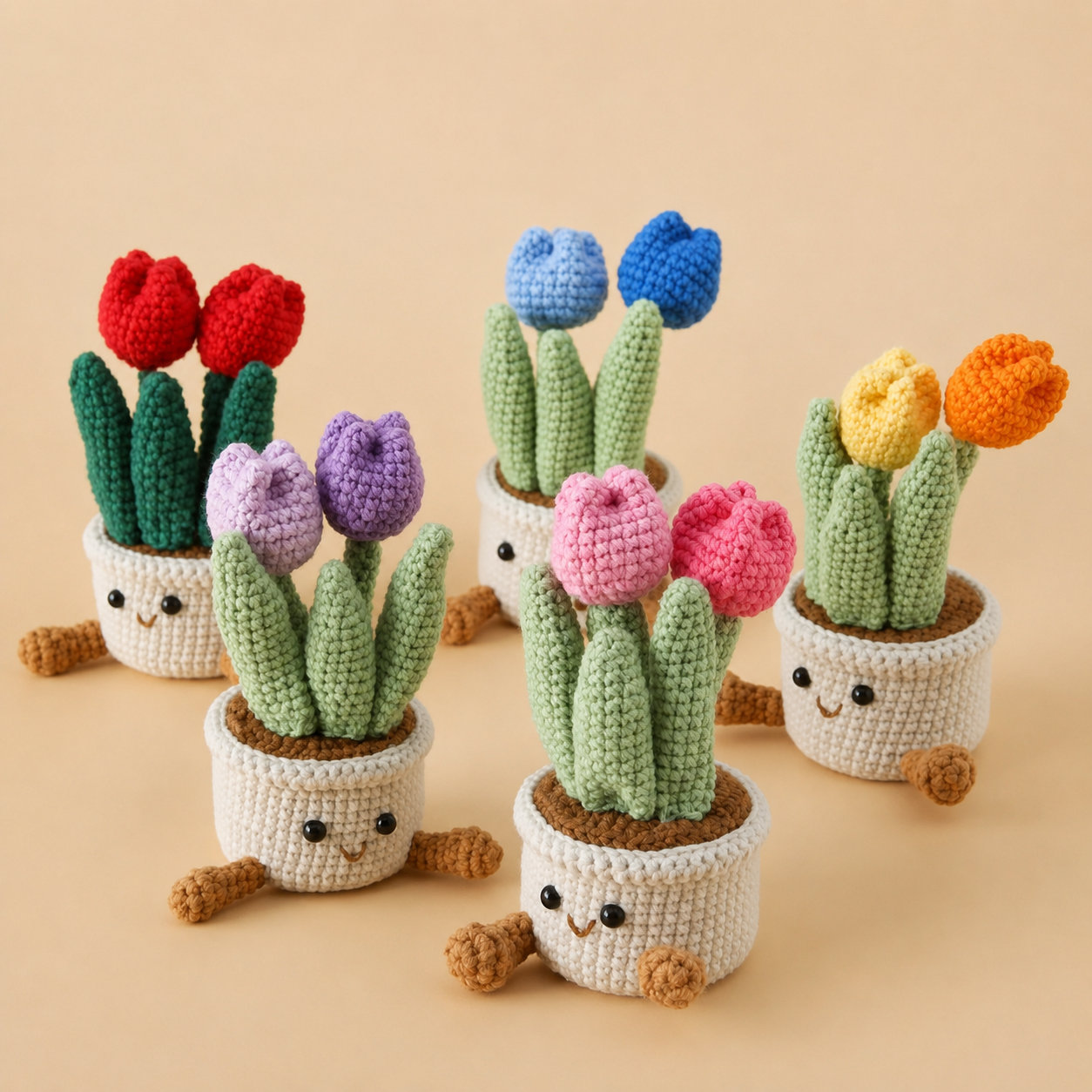 Handmade Crochet Tulip Flowers in Pot