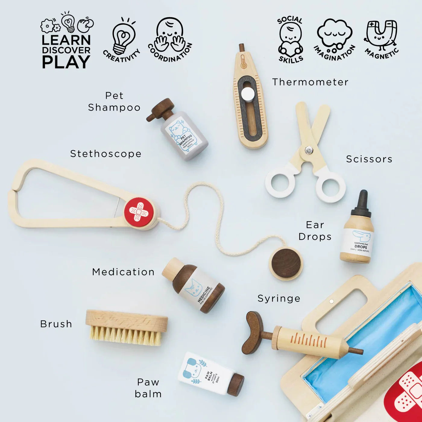 Wooden Animal Vet Set - 10 Pieces - FSC Certified