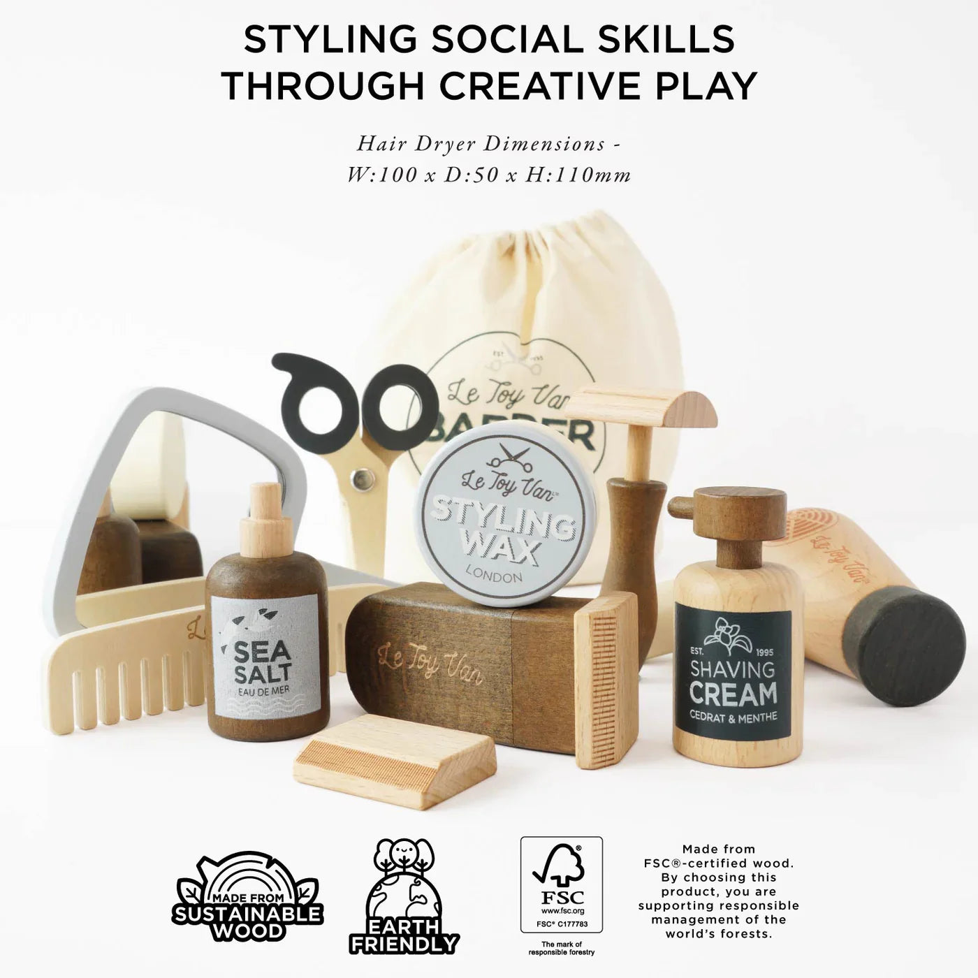 Wooden Hairdresser & Barber Kit - 12 Pieces - FSC Certified