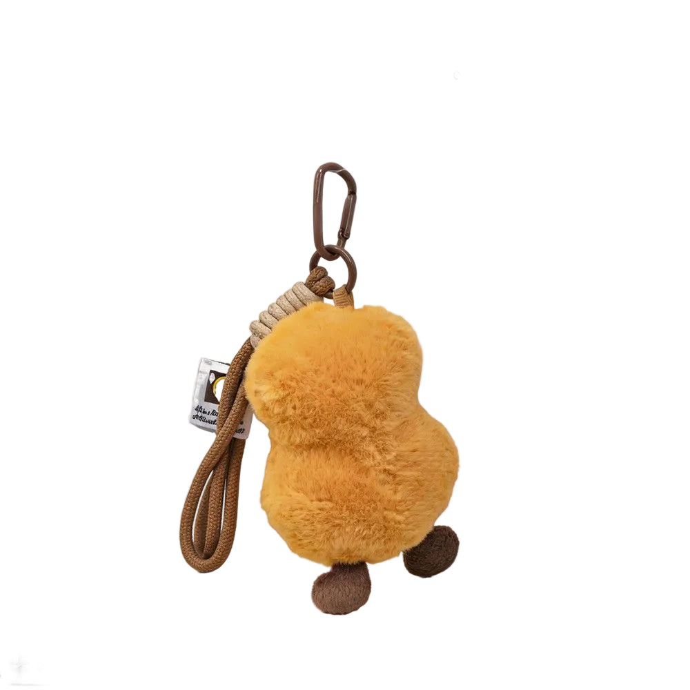Plush Pear Bag Charm – Smiling Fruit Keyring on Cord and Carabiner, 12 cm