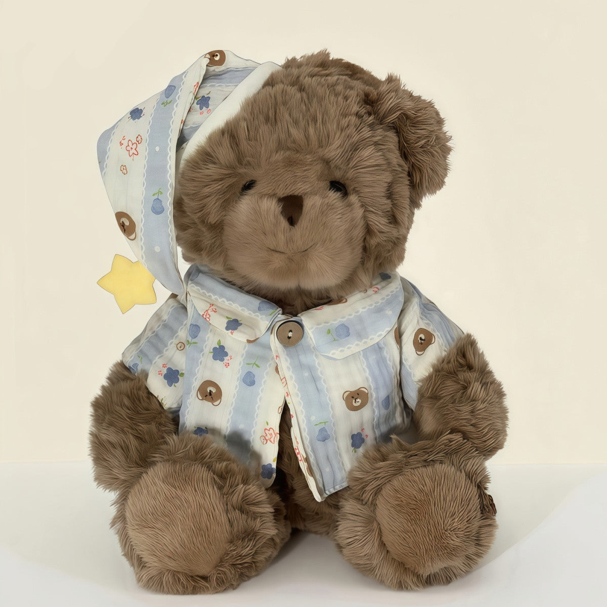 Sleepy Teddy Bear Plush Toy – Brown Bear in Pyjamas with Nightcap