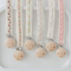 Floral Ribbon Dummy Clip – Lace Edge Soother Holder with Beech Wood Clip | 28.5 cm | 7 Designs