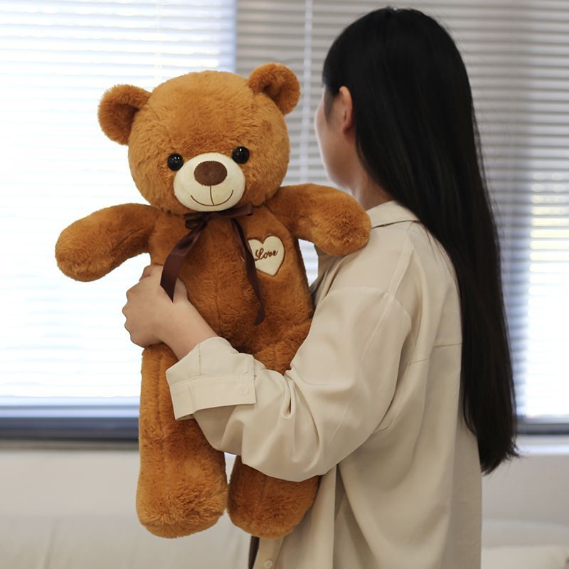 Large 80cm teddy bear with cream muzzle, brown neck ribbon and Love heart chest patch – Mocha Brown, 80cm