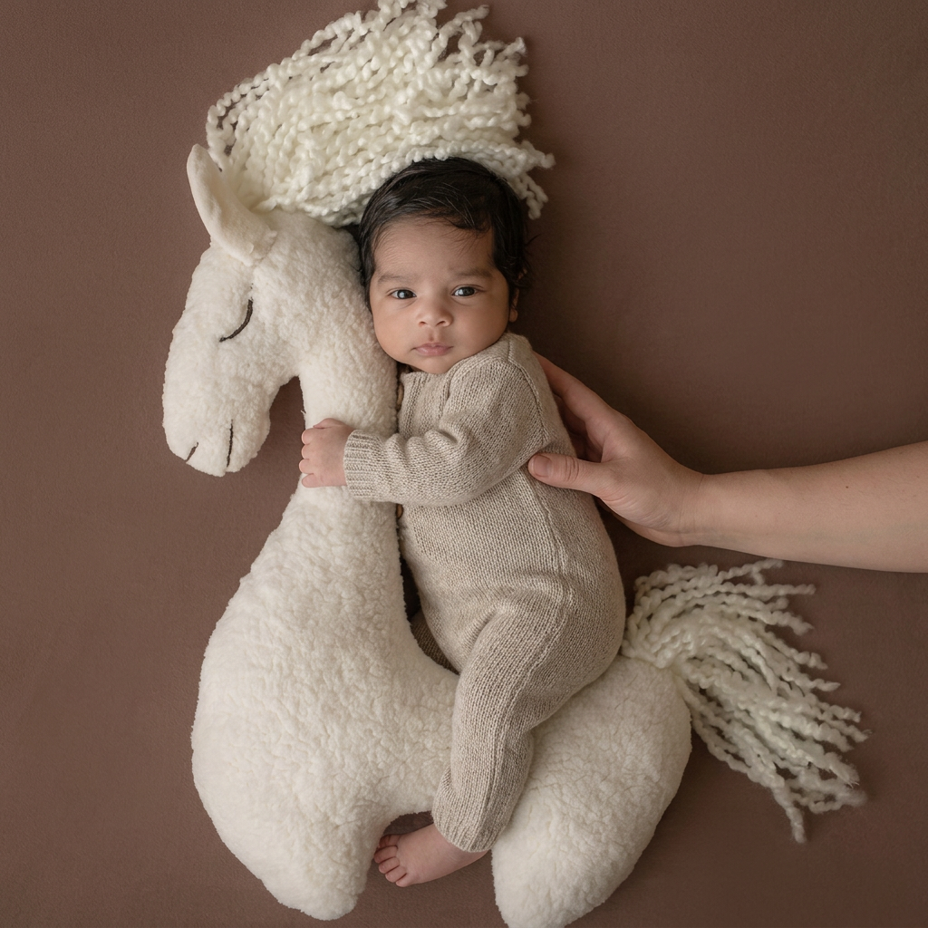Pony photography prop with textured fabric body and yarn mane and tail – view 8 of 8
