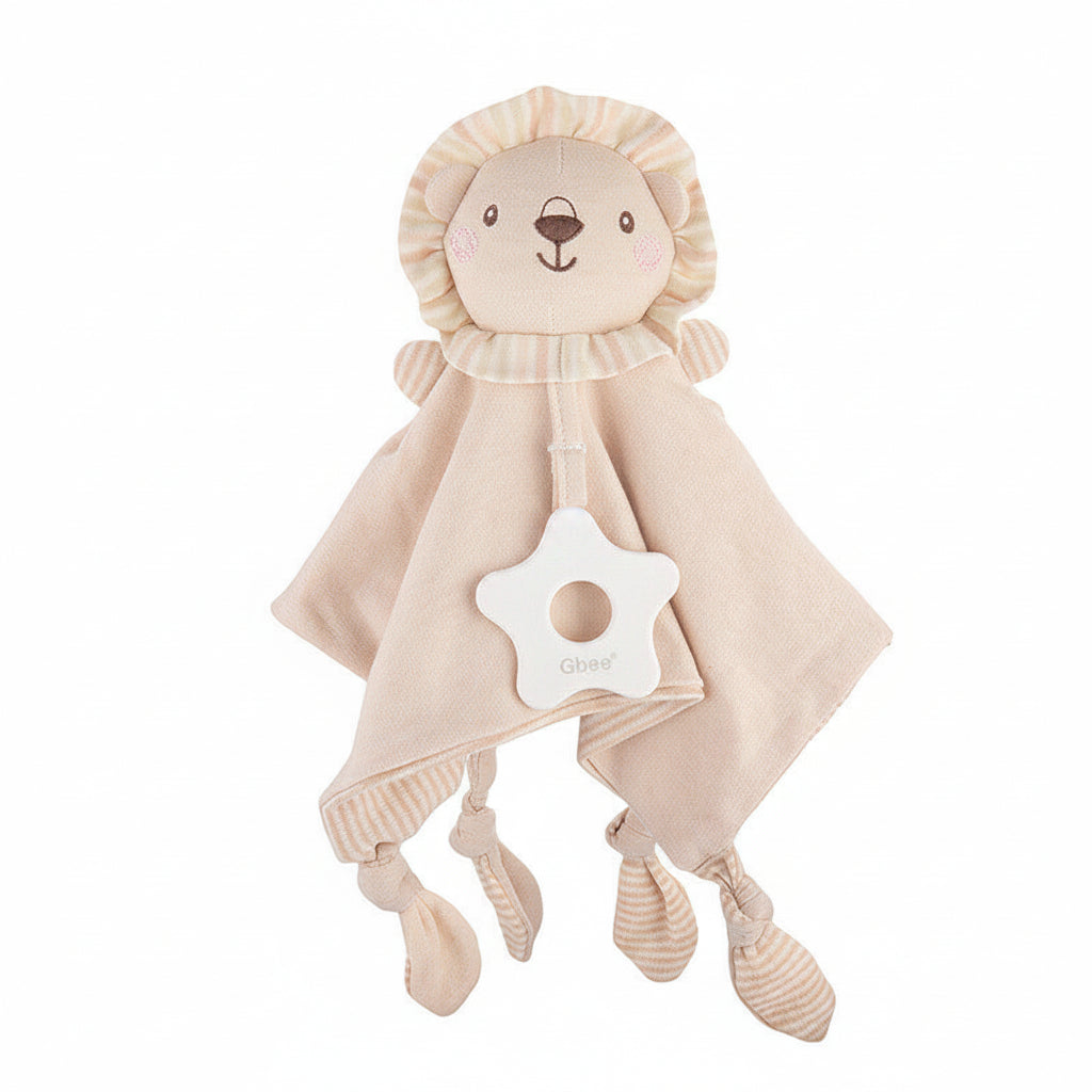Baby Comfort Blanket Toy – Organic Cotton Animal Sensory Doll with Rattle & Teether | 40 cm