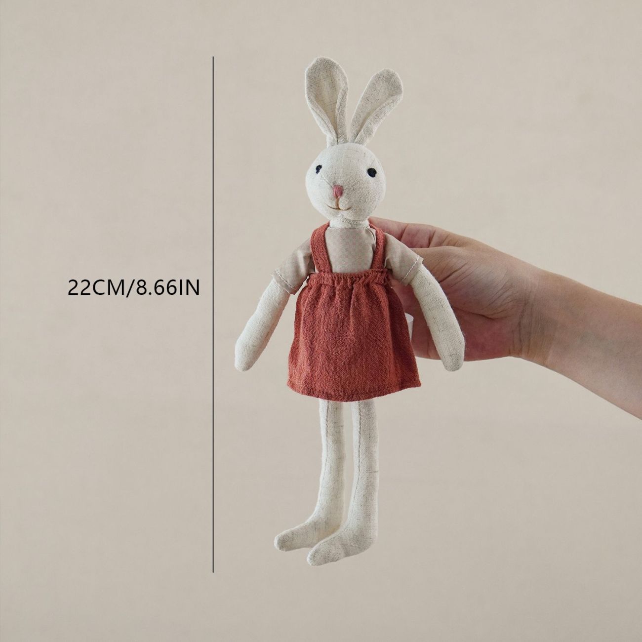Bunny Doll with Long Legs – Fabric Rabbit in a Pinafore, 22 cm, Ages 0–3