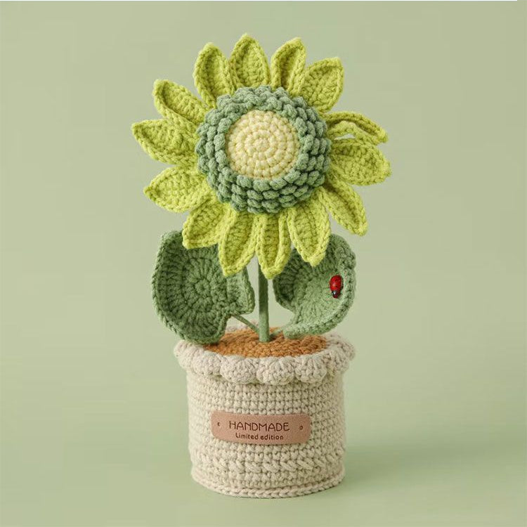 Handmade Crochet Potted Sunflower – Knitted Yarn Flower Decoration