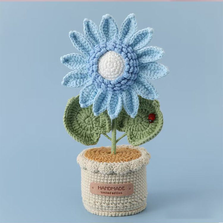 Handmade Crochet Potted Sunflower – Knitted Yarn Flower Decoration