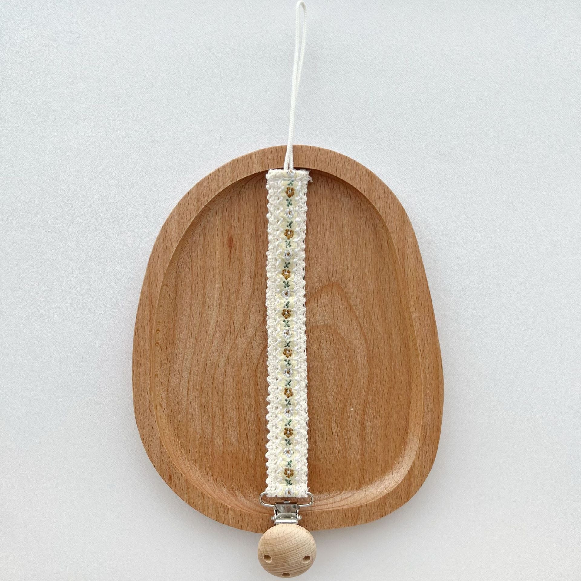 Floral Ribbon Dummy Clip – Lace Edge Soother Holder with Beech Wood Clip | 28.5 cm | 7 Designs