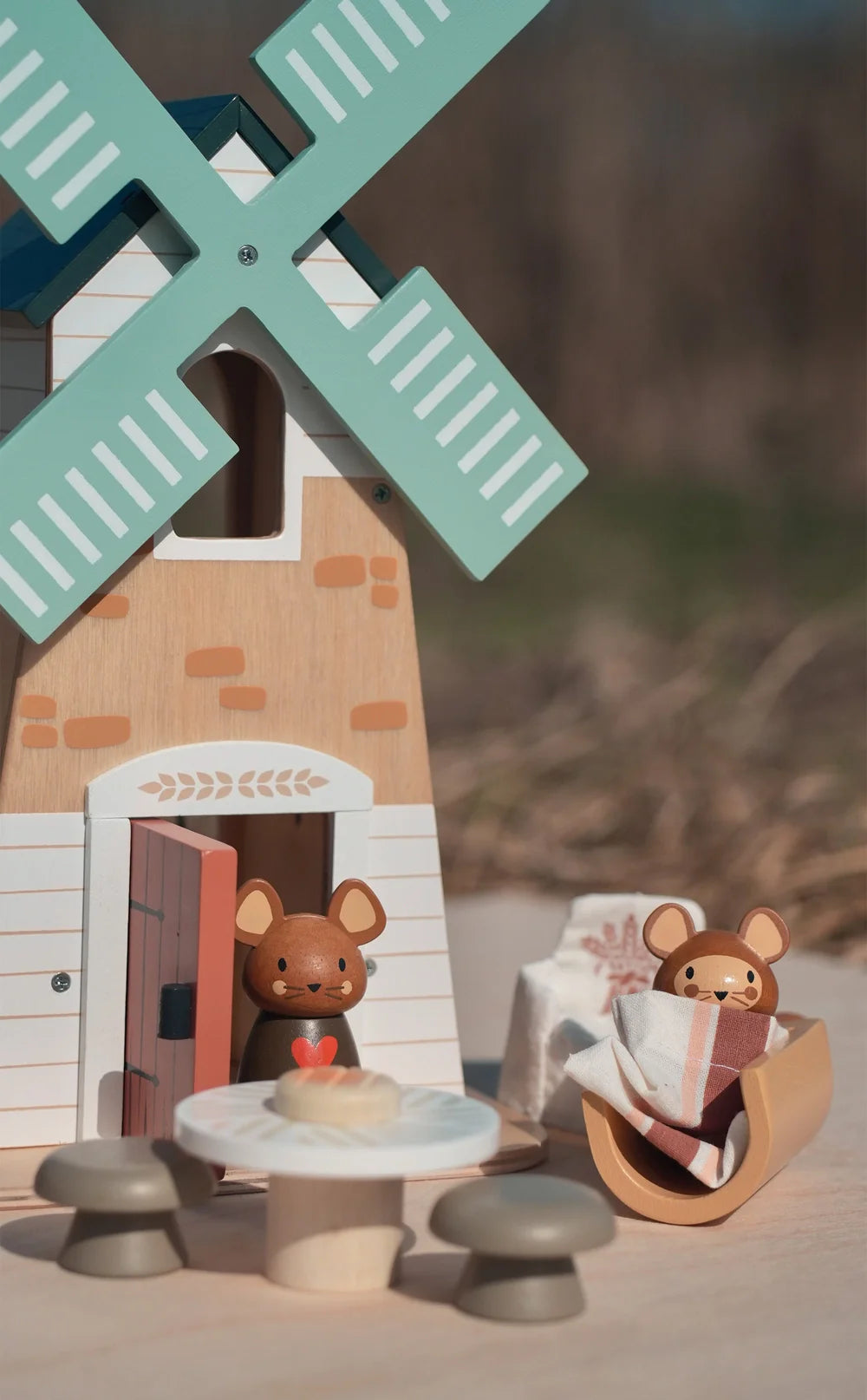 Wooden Windmill Playset - Mouse Family - 2 Stories