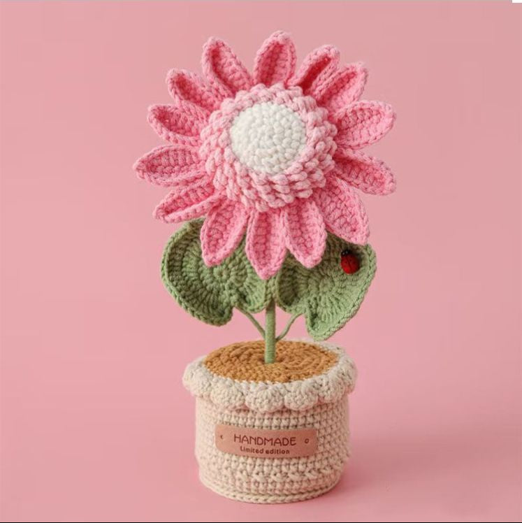 Handmade Crochet Potted Sunflower – Knitted Yarn Flower Decoration