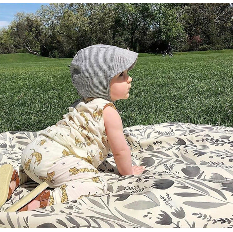 Baby Bonnet with Brim - Linen Blend Tie-Up Sun Hat, One Size