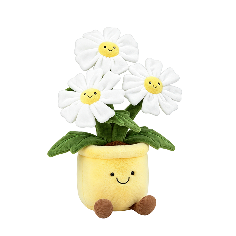 Flower Pot Plush Toy – Soft Daisy Stuffed Doll with Smiling Face | 30 cm
