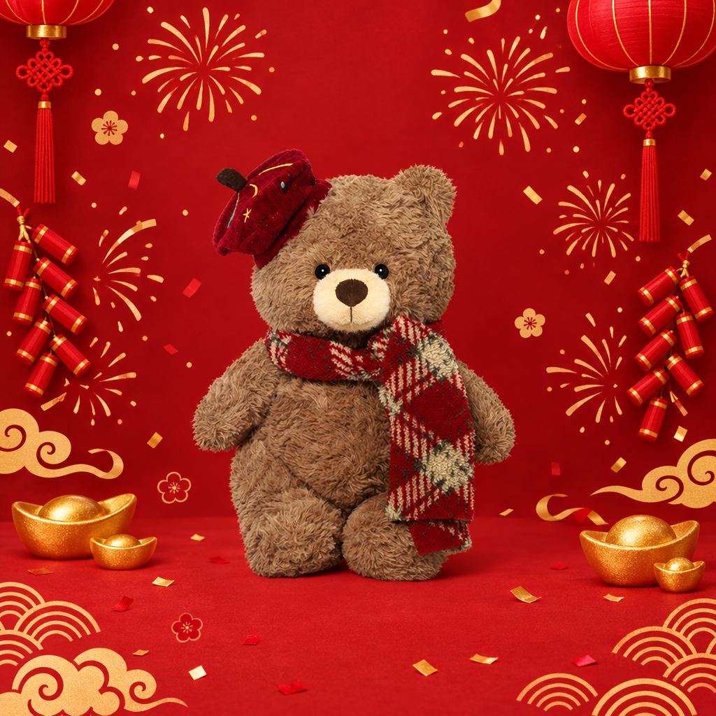 Soft plush teddy bear soft toy sitting upright, classic and New Year styles – view 5 of 8