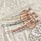 Silicone Dummy Clip – Beaded Soother Holder with Beech Wood Clip & Bear-Face Beads | 22 cm | 7 Colours