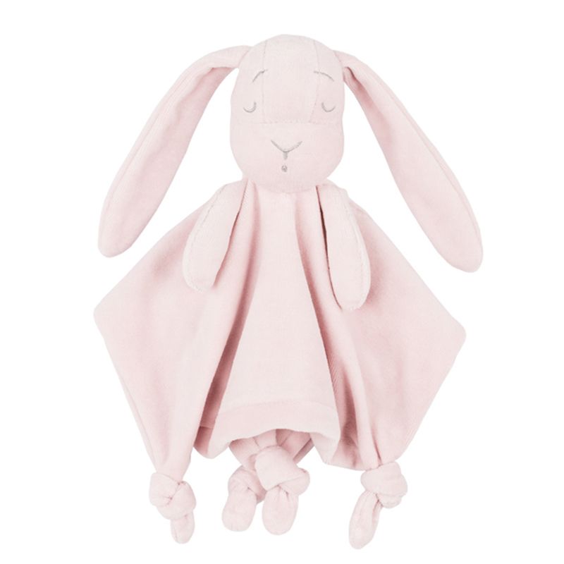 Long-eared plush bunny baby comforter with knotted corners – Pink