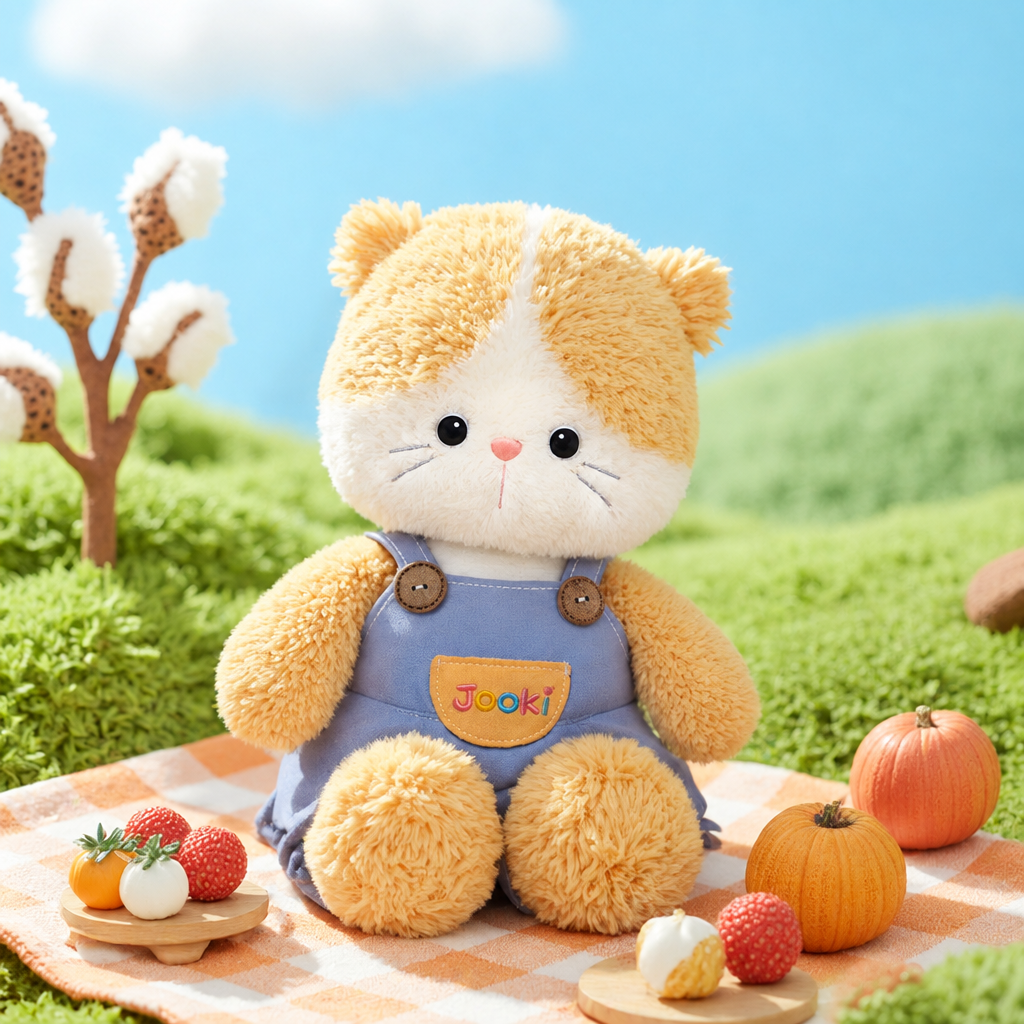 Large 44 cm plush animal soft toy dressed in dungarees – Cat