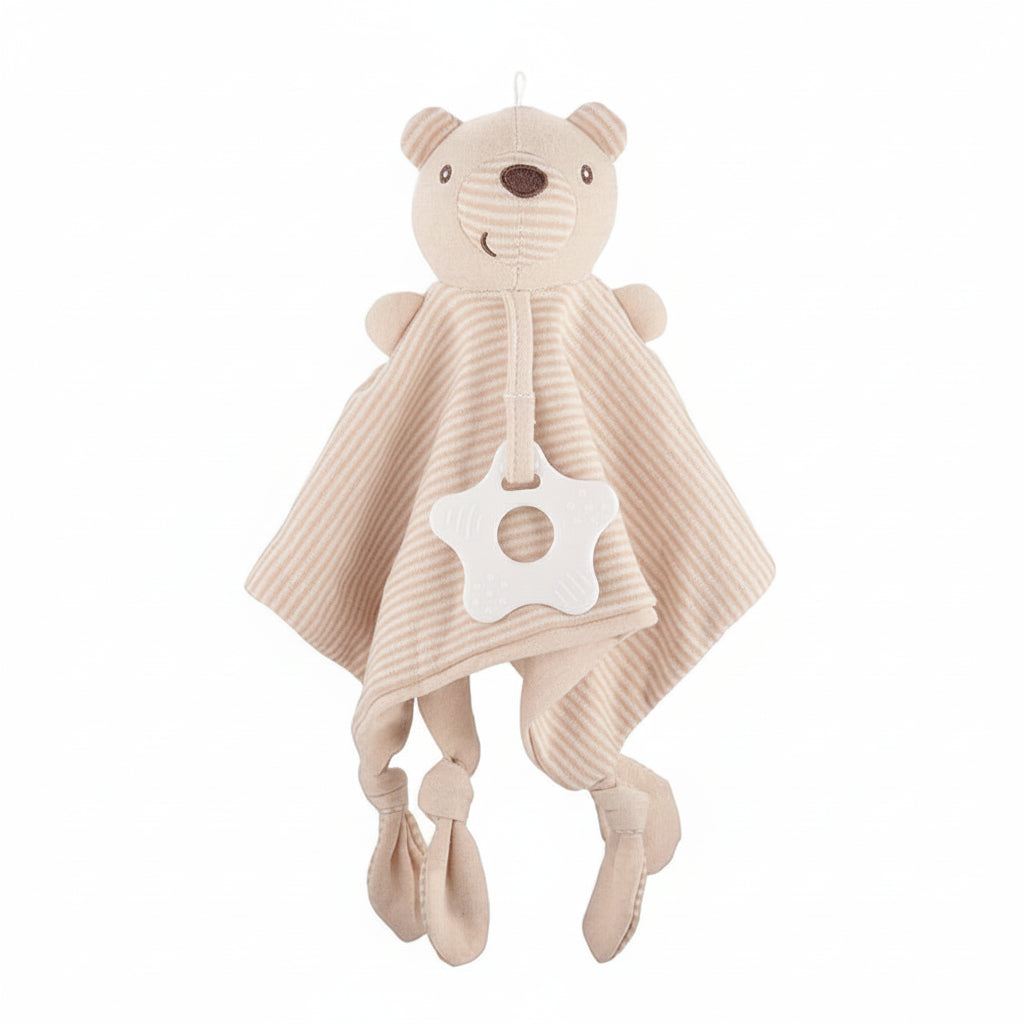 Baby Comfort Blanket Toy – Organic Cotton Animal Sensory Doll with Rattle & Teether | 40 cm