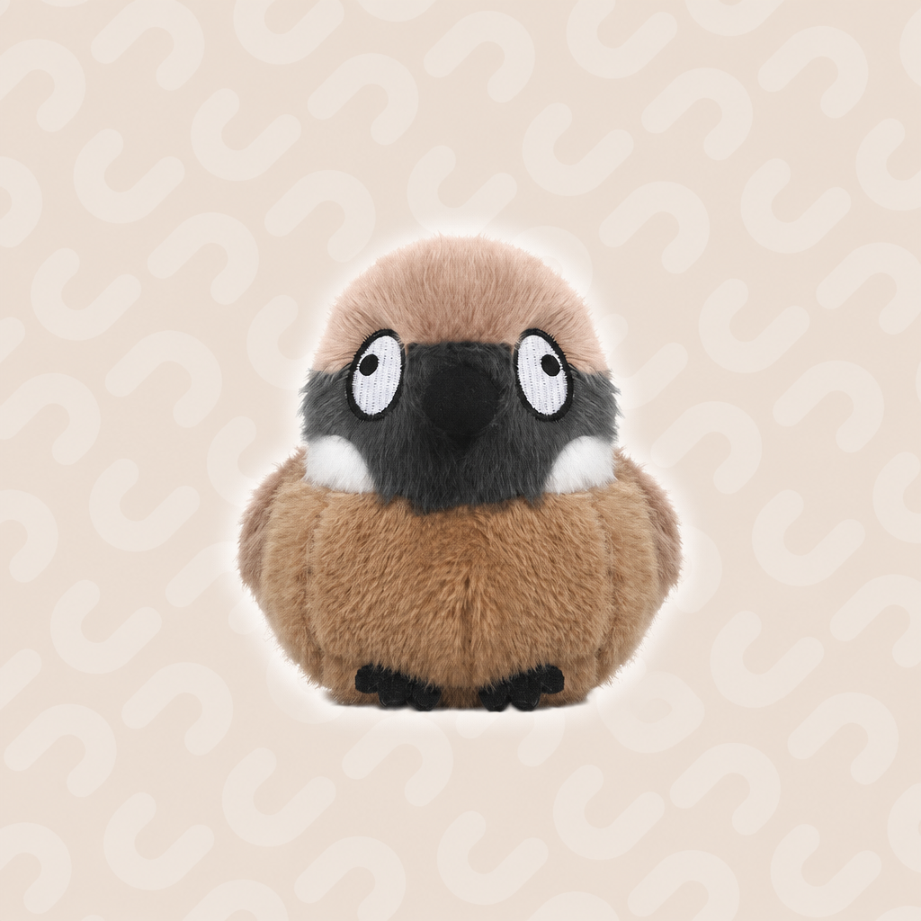 Palm-sized short-plush songbird soft toys including kingfisher and sparrow – Sparrow