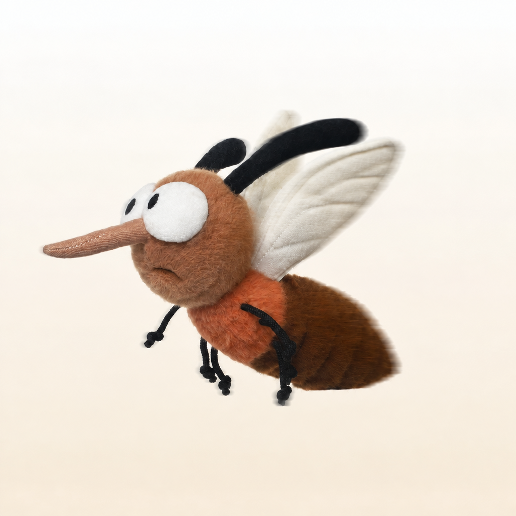 Plush insect soft toys including a mosquito, bee, ladybird, caterpillar and firefly – Mosquito 25 cm