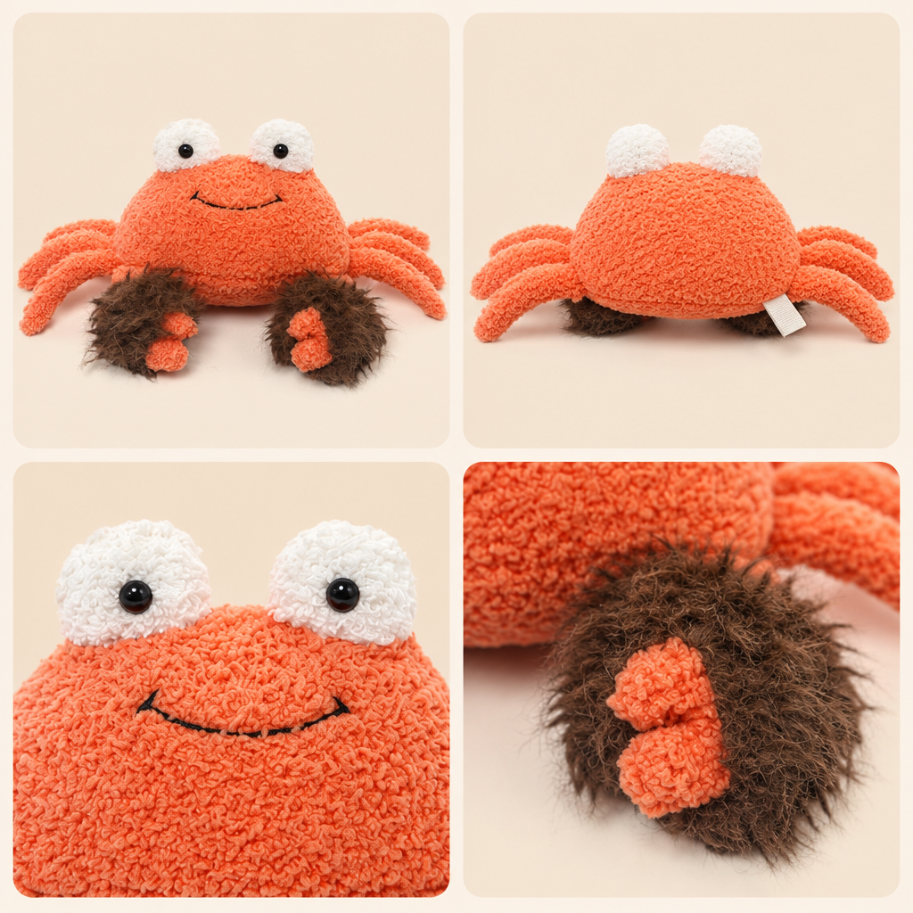 Red short-plush crab soft toy with outstretched claws, 23 cm across – view 2 of 5