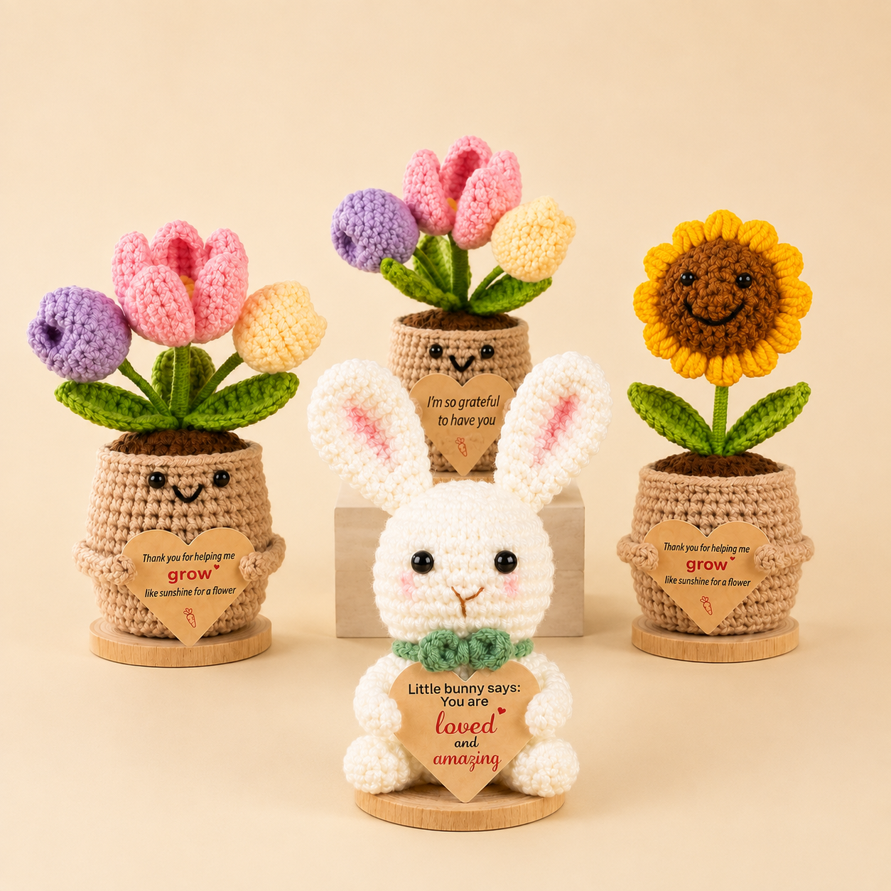 Hand Crochet Flower & Bunny Desk Decorations
