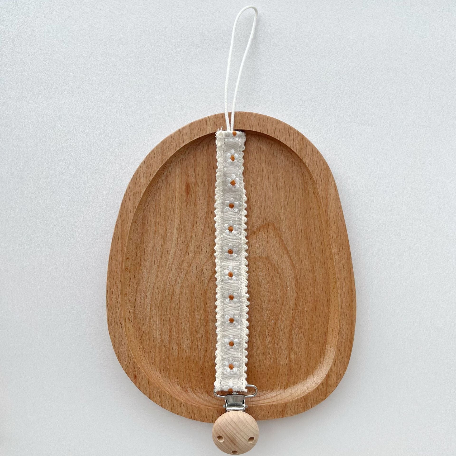 Floral Ribbon Dummy Clip – Lace Edge Soother Holder with Beech Wood Clip | 28.5 cm | 7 Designs