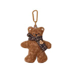 Plush Bear Bag Charm - Flecked Teddy Keyring with a Tartan Scarf, 18cm