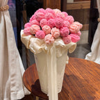 Pink decorative flower bouquet in keepsake tub with blanket and greeting card – view 3 of 9