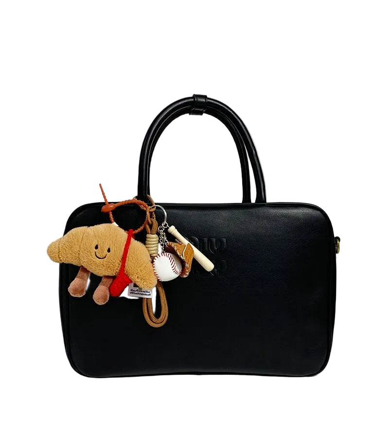 Plush Croissant Bag Charm – Smiling Pastry Keyring, 14 cm, PP Cotton, Three Versions