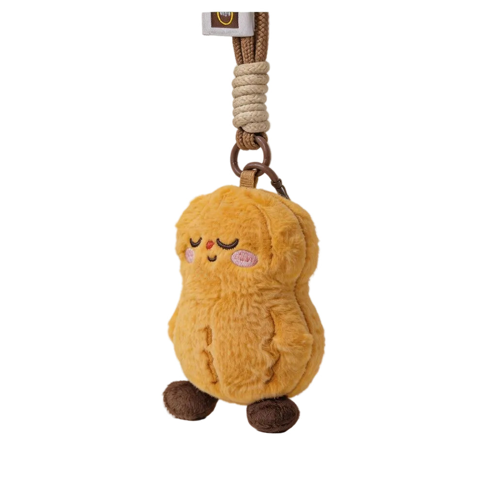 Plush Pear Bag Charm – Smiling Fruit Keyring on Cord and Carabiner, 12 cm