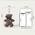 Plush Bear Bag Charm - Flecked Teddy Keyring with a Tartan Scarf, 18cm