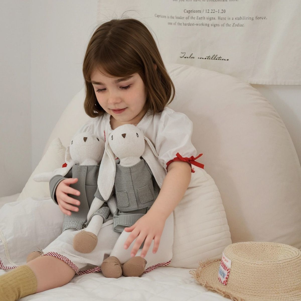 Bunny Doll with Long Legs – Fabric Rabbit in a Pinafore, 22 cm, Ages 0–3