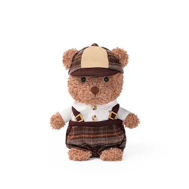 Detective Teddy Bear Plush Toy – Soft Curly Fur Bear Doll in Outfit | 18 cm