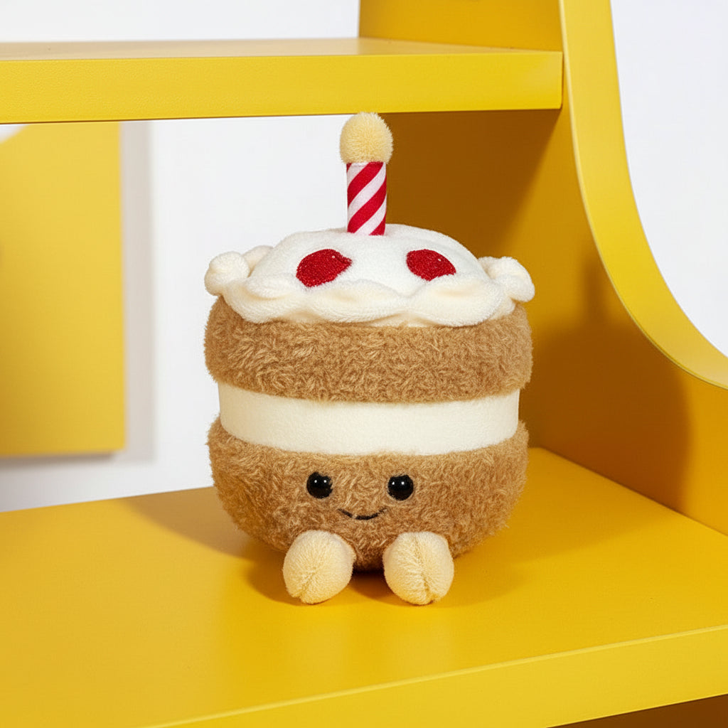 Plush Cake Bag Charm – Smiling Layer Cake Keyring, 16 cm, Five Versions