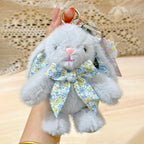 Plush Bunny Bag Charm – Floral Lined Ears, Lobster Clasp, 15 cm, Six Colours