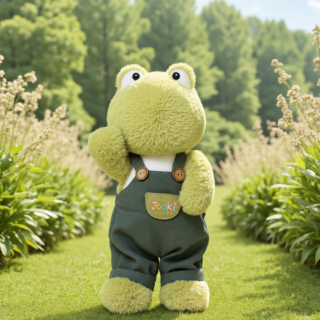 Large 44 cm plush animal soft toy dressed in dungarees – Frog