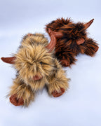Golden Tan and Rustic Brown Highland cow plush toys together