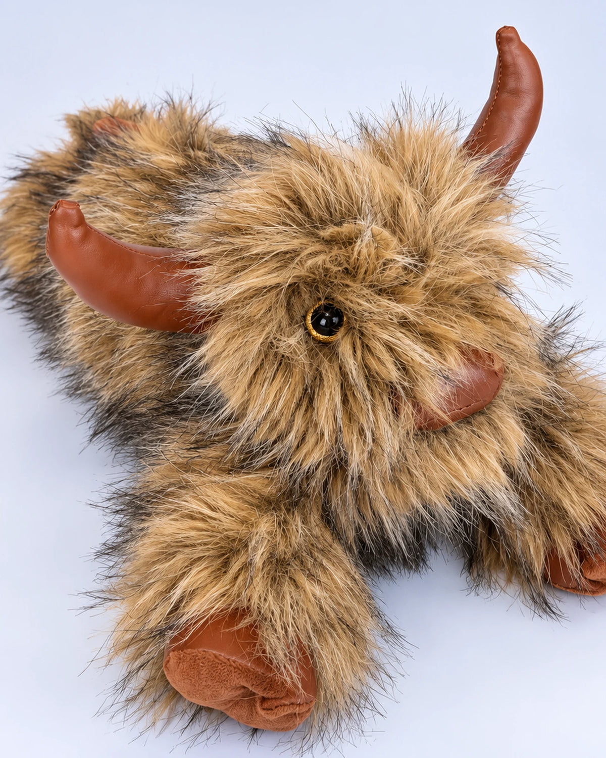 Golden Tan Highland cow plush toy 40cm, close-up