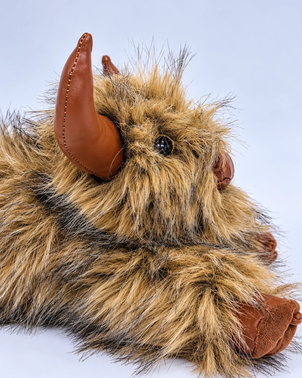 Golden Tan Highland cow plush toy 40cm, close-up