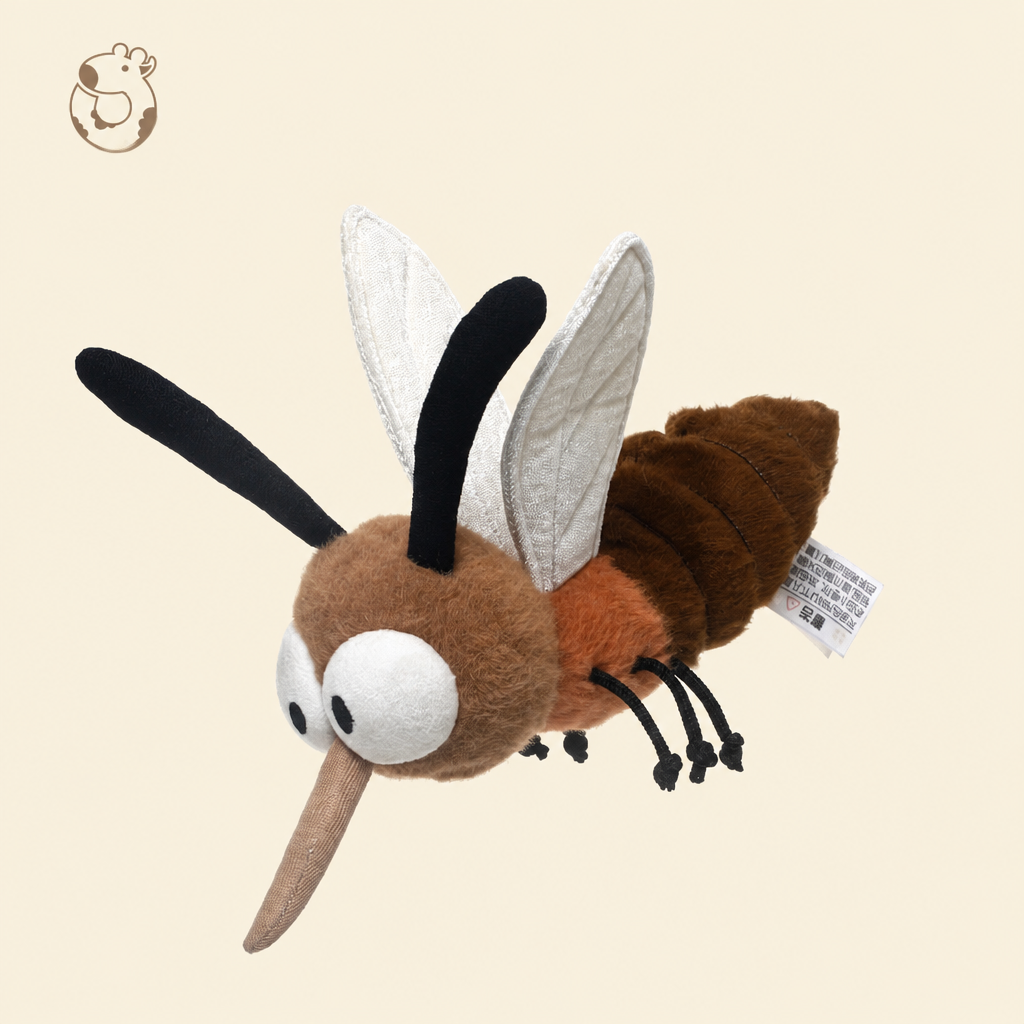 Plush insect soft toys including a mosquito, bee, ladybird, caterpillar and firefly