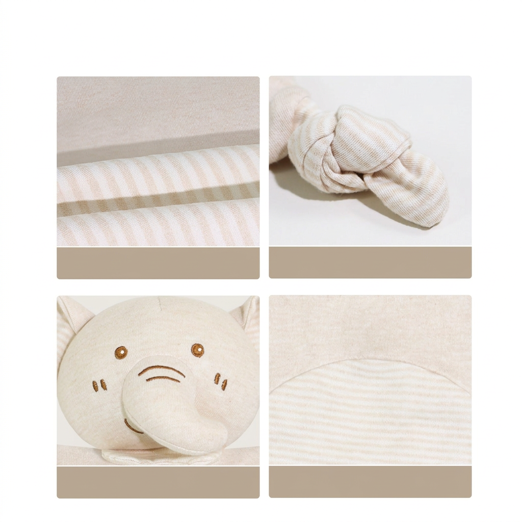 Cream fabric baby comforter with animal head, stitched face and knotted corners – view 11 of 11