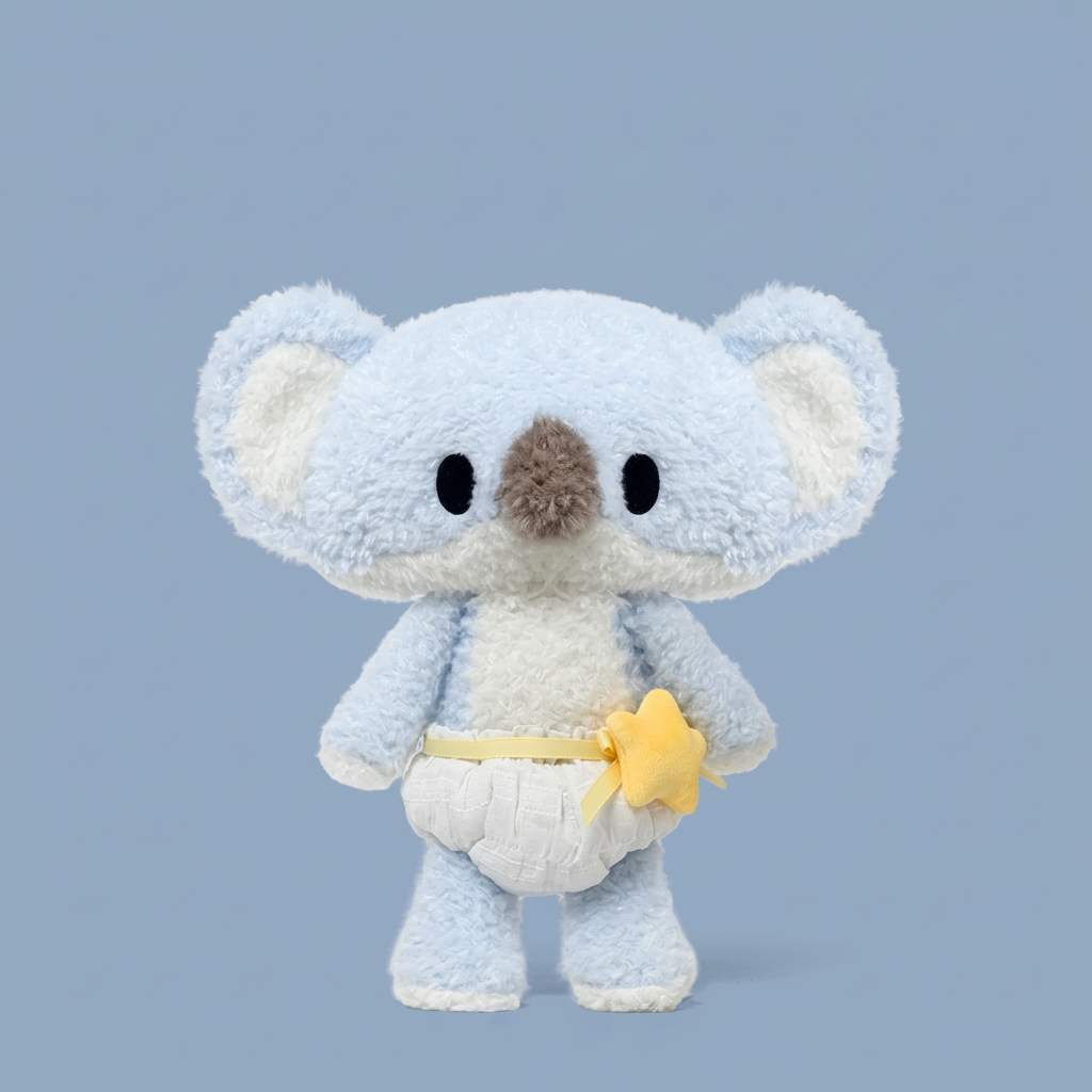 28cm plush koala, wolf or crocodile with oversized head and curly fur – Koala with Nappy, 28cm