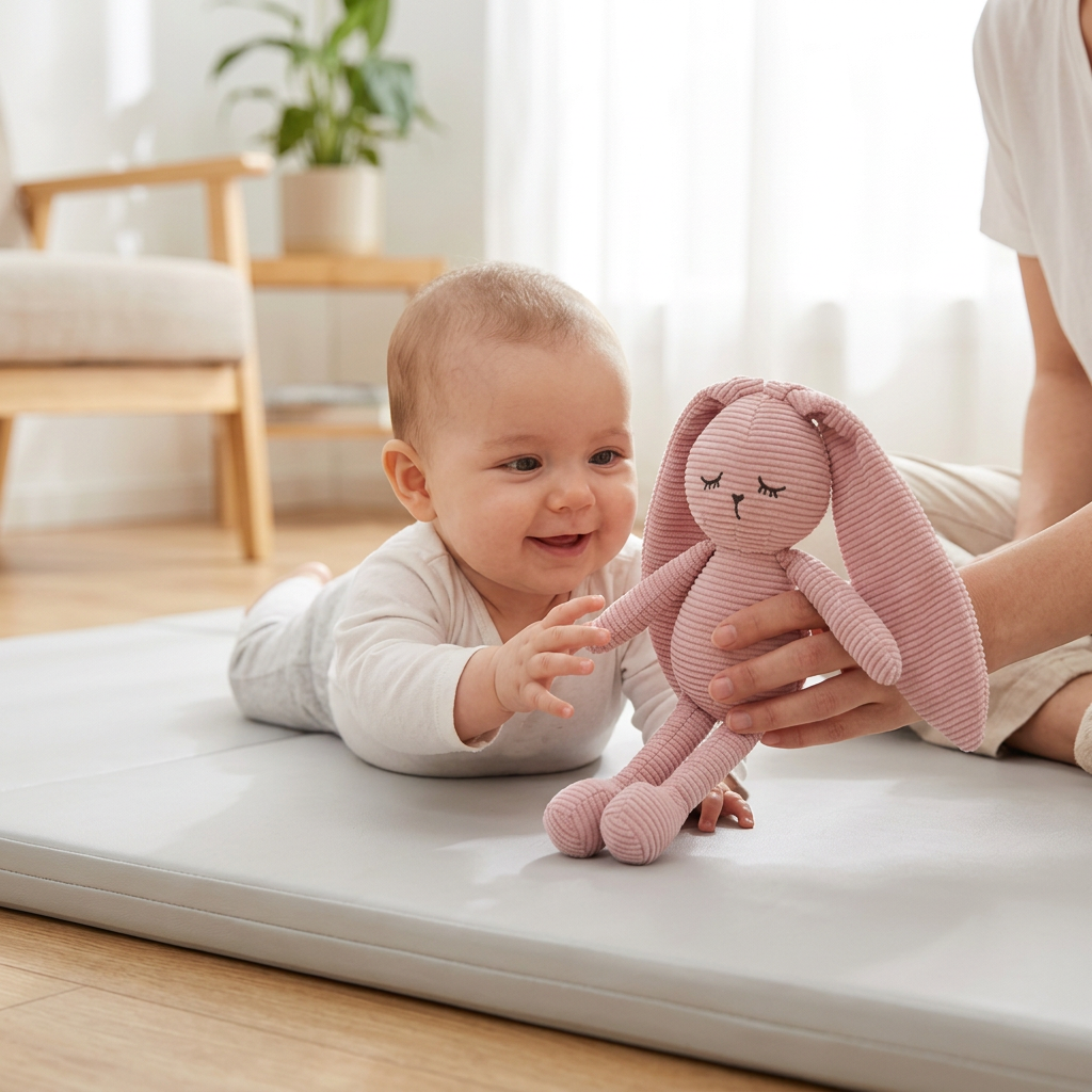 Corduroy long-eared bunny baby comforter with matching storage pouch – view 4 of 13