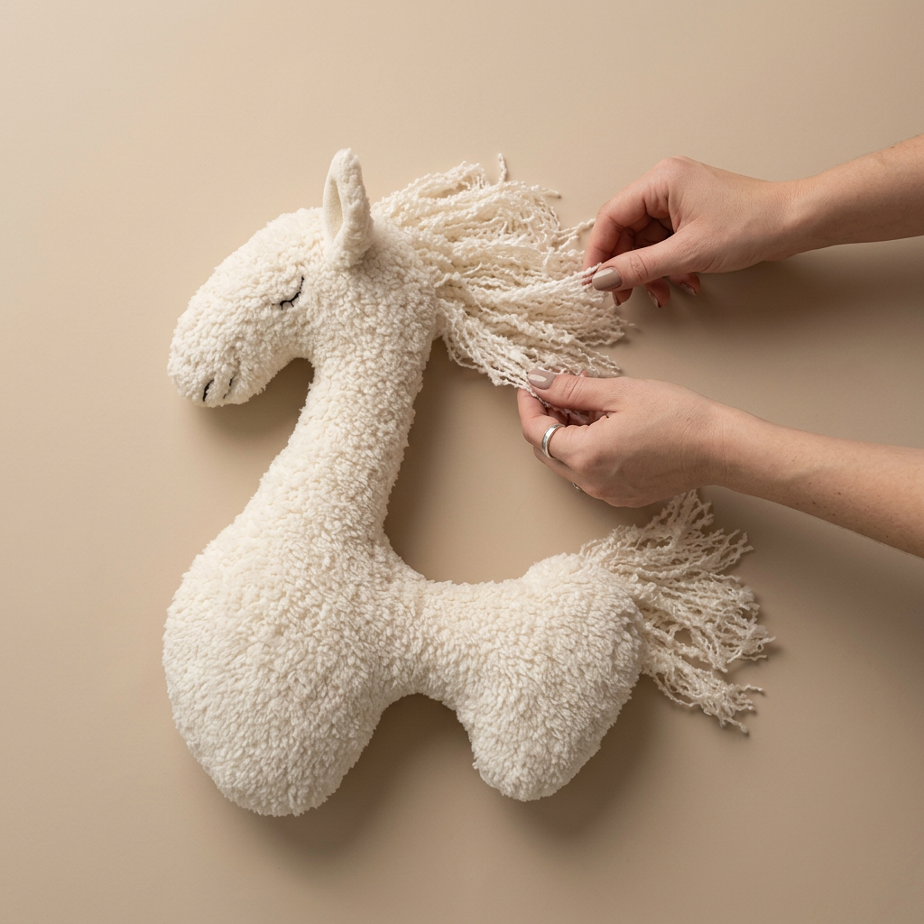 Pony photography prop with textured fabric body and yarn mane and tail – Style M-1